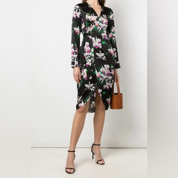 Fleur du Mal Stretch Silk Orchid Print Wrap Dress Size Small - Picture 1 of 12